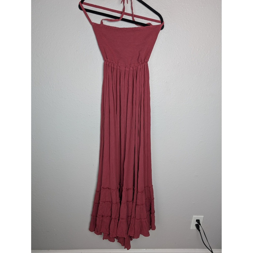 Free People Dress Womens L Long Maxi Halter Strappy Viscose Beaded Boho Beach